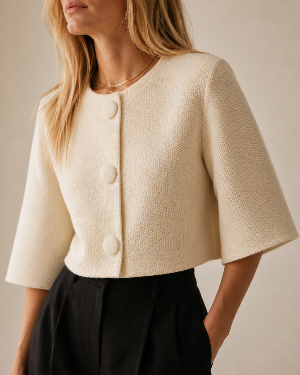 Cropped Crew Neck Knit Bolero Cardigan