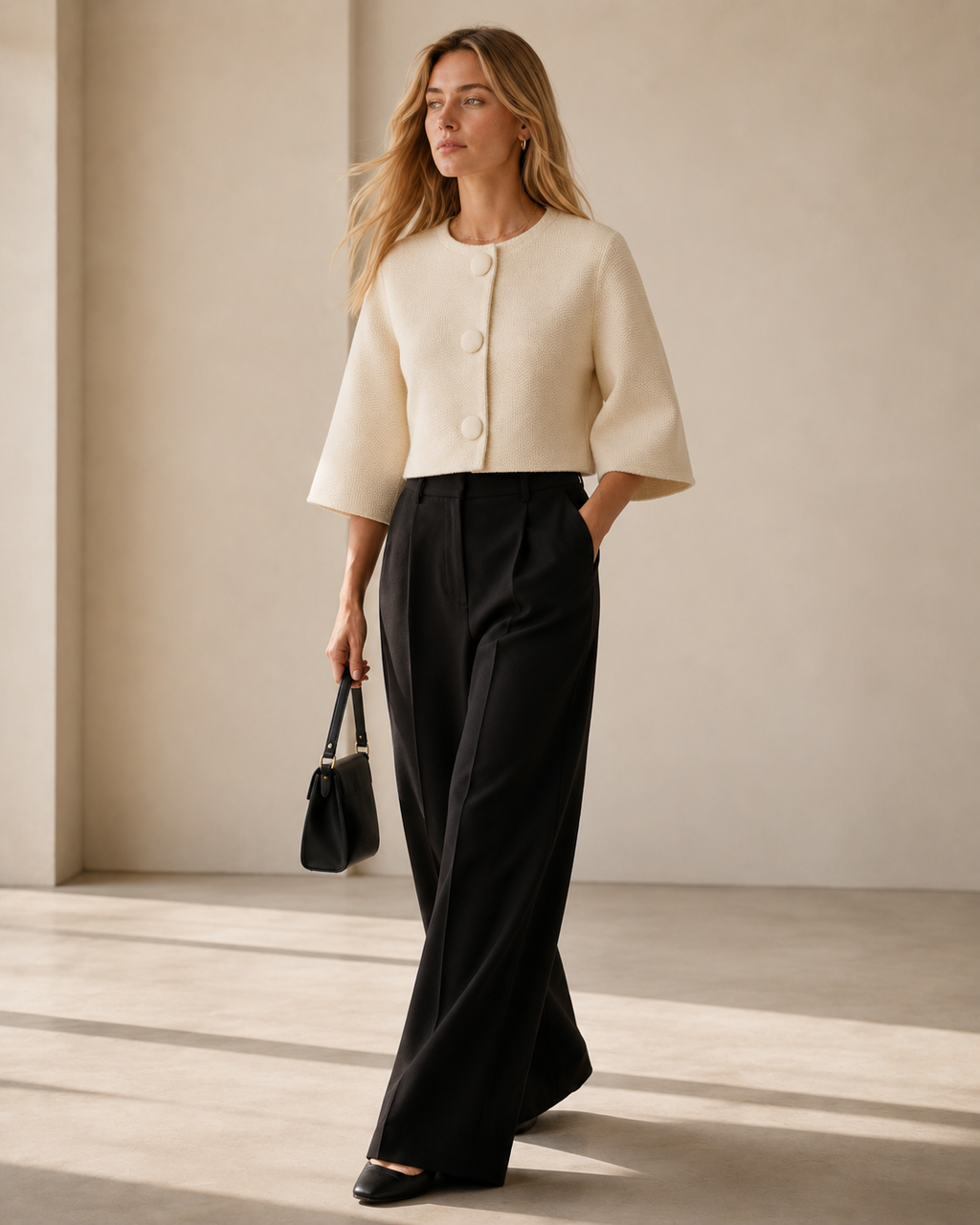 Cropped Crew Neck Knit Bolero Cardigan