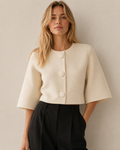 Cropped Crew Neck Knit Bolero Cardigan