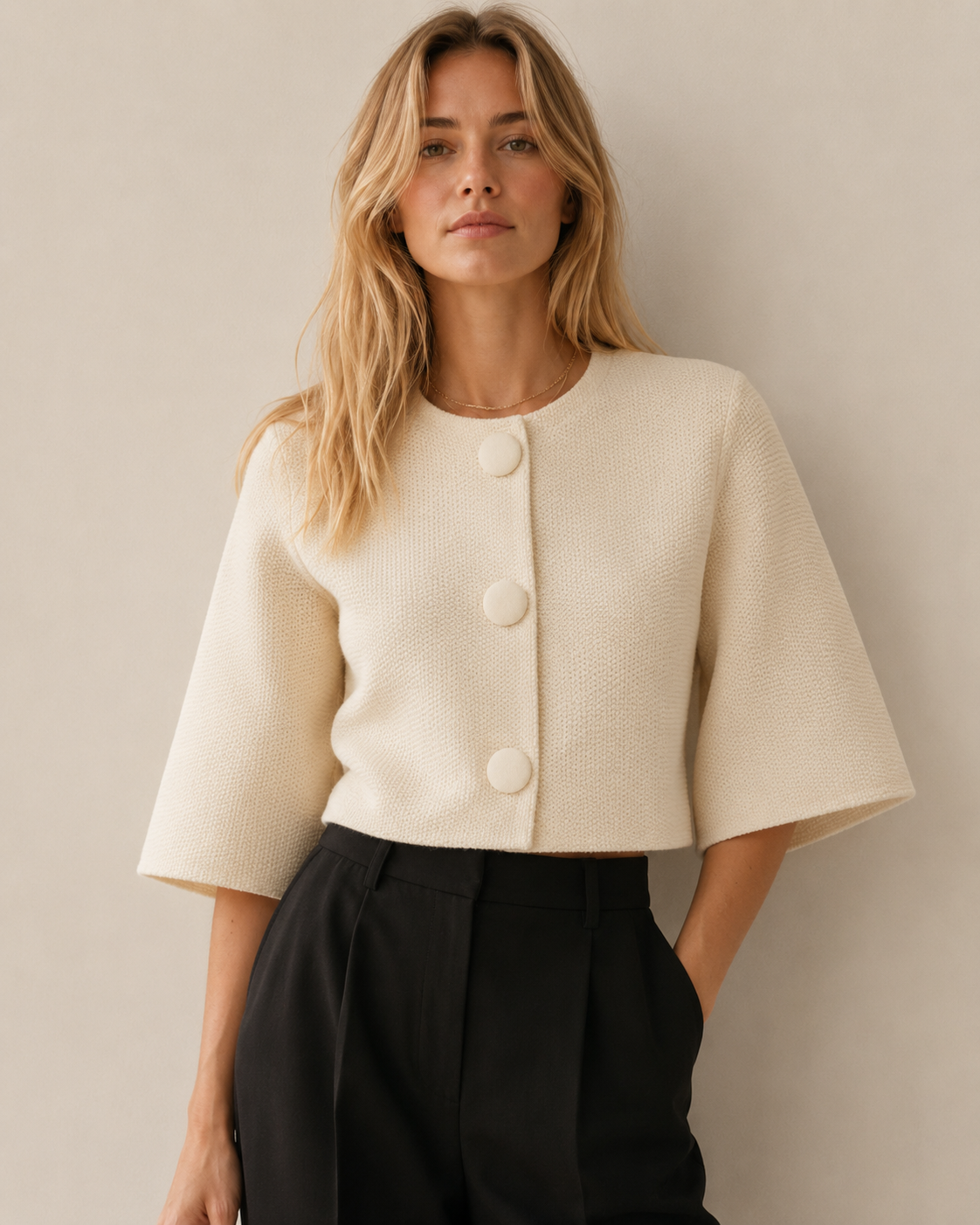 Cropped Crew Neck Knit Bolero Cardigan