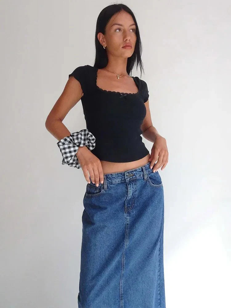 Cropped Top with Lace Trim