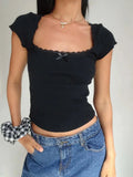 Cropped Top with Lace Trim