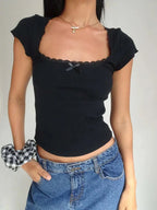 Cropped Top with Lace Trim