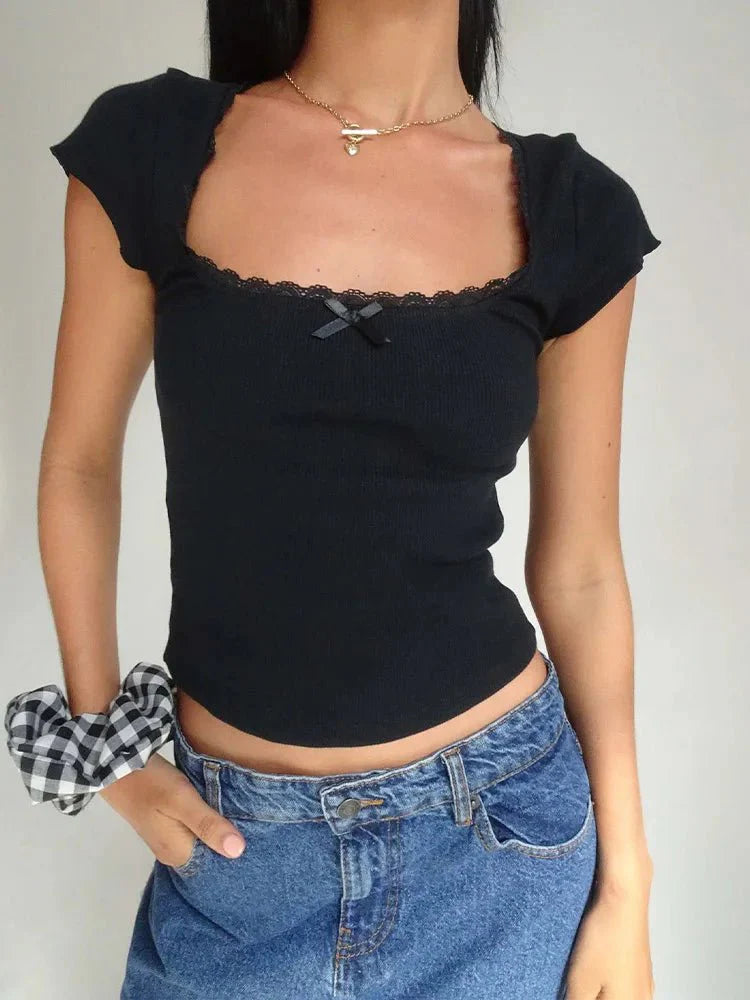 Cropped Top with Lace Trim