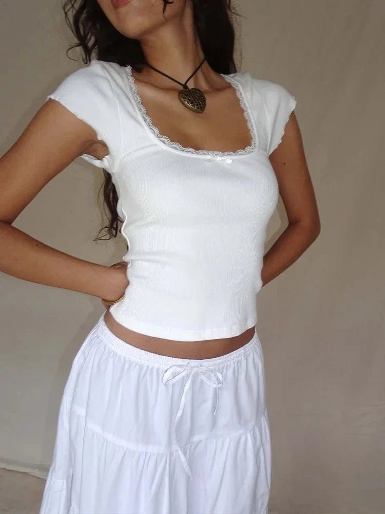 Cropped Top with Lace Trim