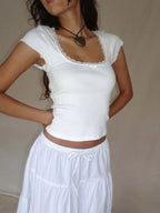 Cropped Top with Lace Trim