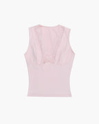Deep V-Neck Lace Panel Cami Top