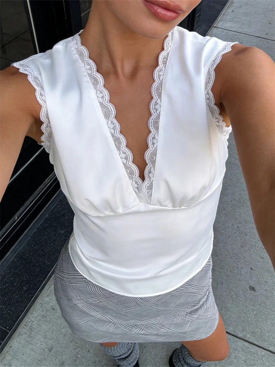 Deep V-Neck Satin Top