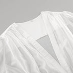 Deep V-Neck Sheer Button Down Blouse