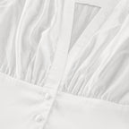 Deep V-Neck Sheer Button Down Blouse
