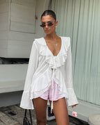 Deep V-Neck Top with Ruffle Detail