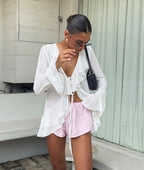 Deep V-Neck Top with Ruffle Detail