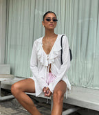 Deep V-Neck Top with Ruffle Detail