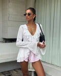 Deep V-Neck Top with Ruffle Detail