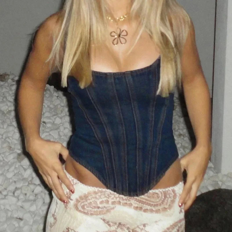 Denim Bustier Corset Halter Top