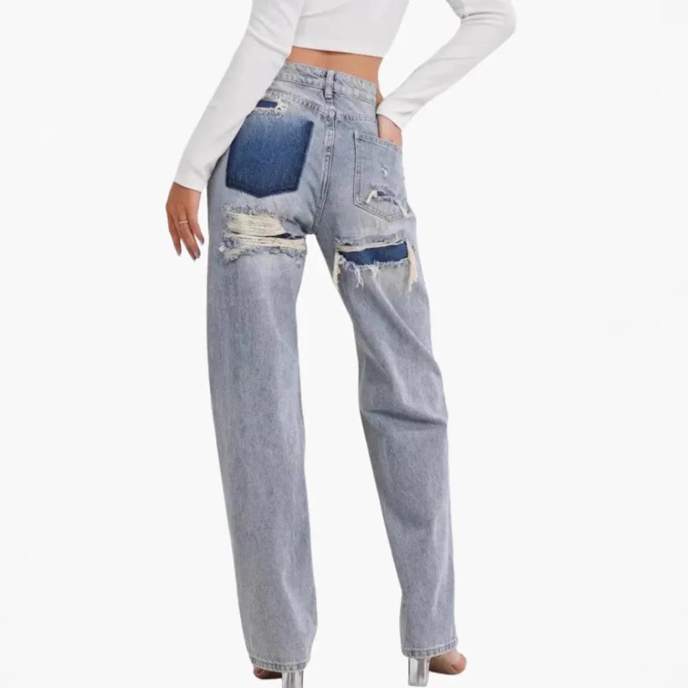 Distressed High-Waist Denim Jeans