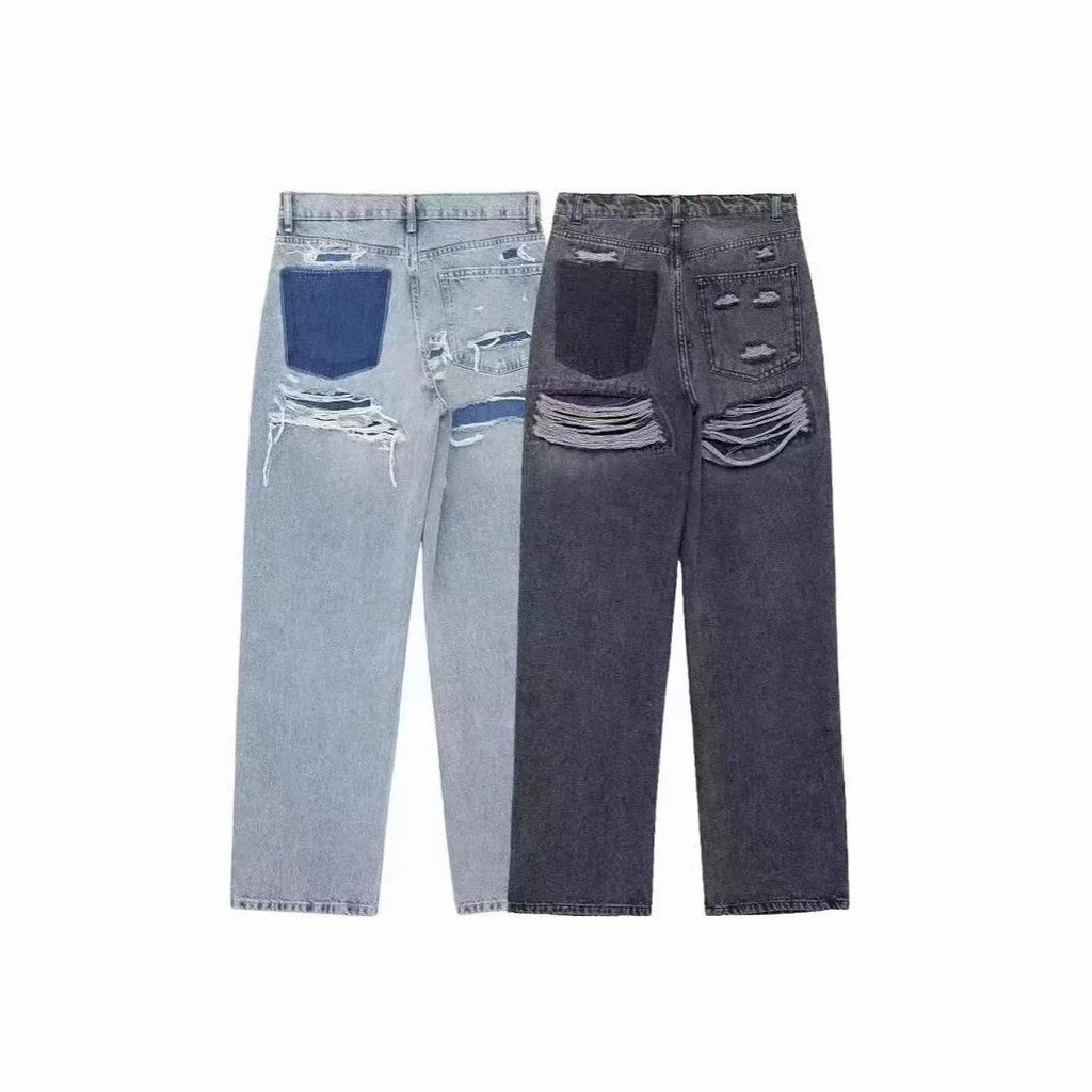 Distressed High-Waist Denim Jeans
