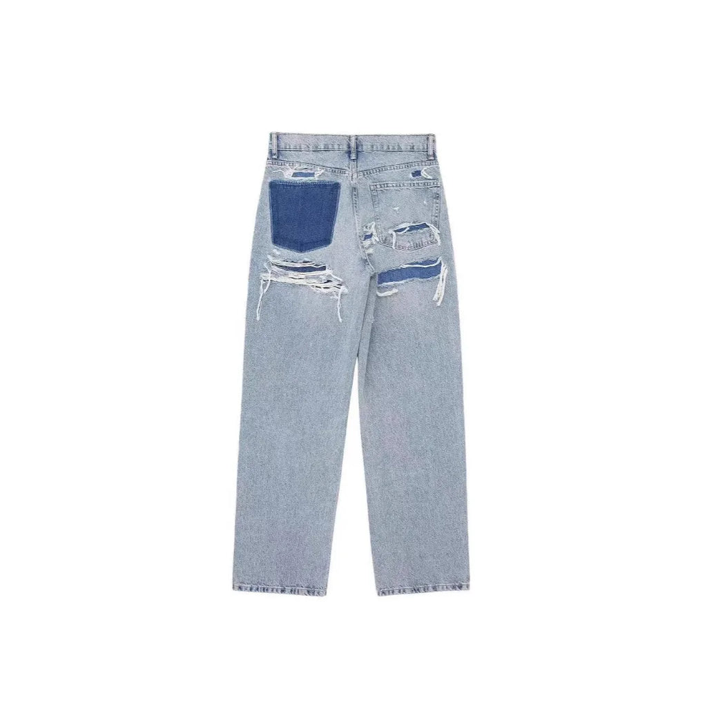 Distressed High-Waist Denim Jeans