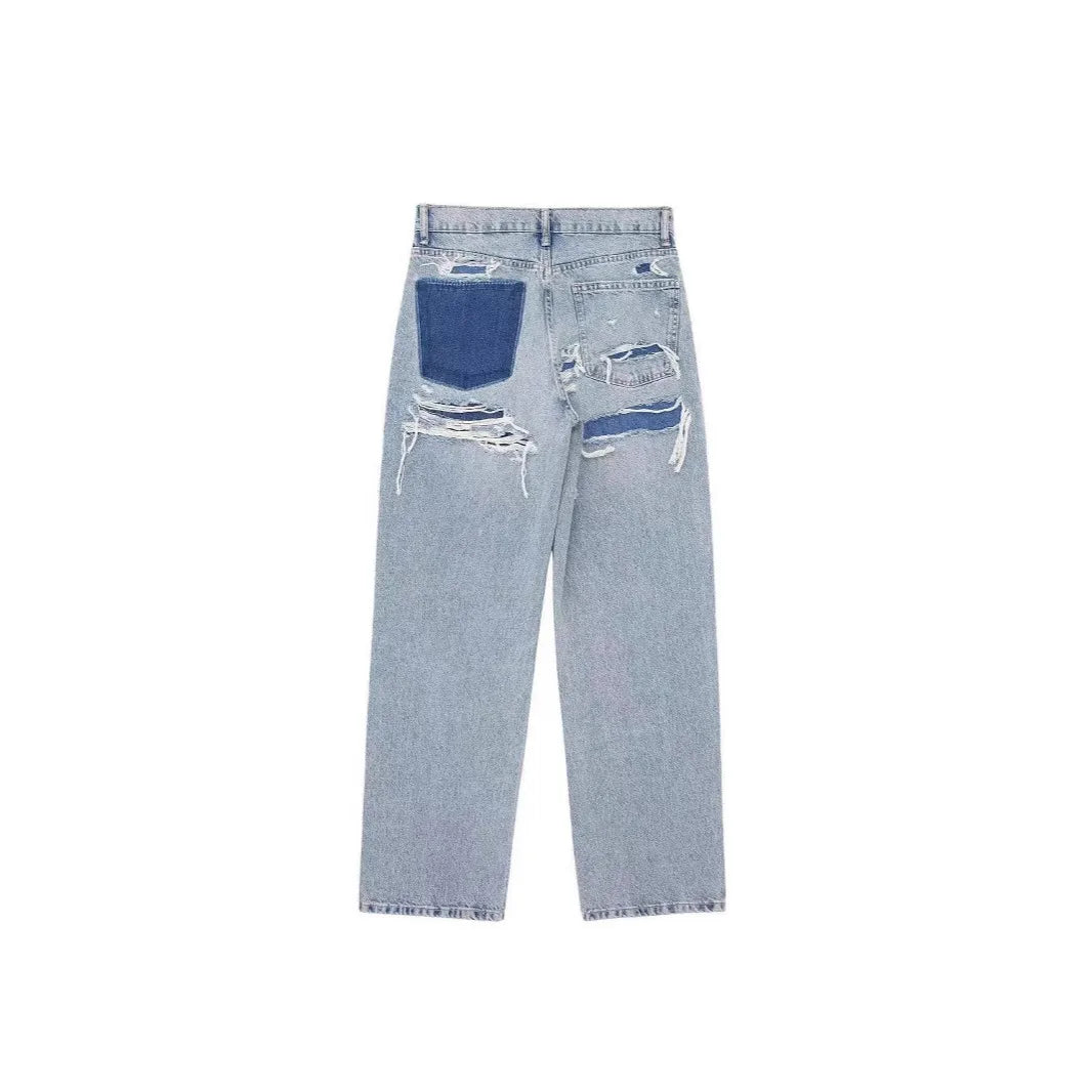 Distressed High-Waist Denim Jeans