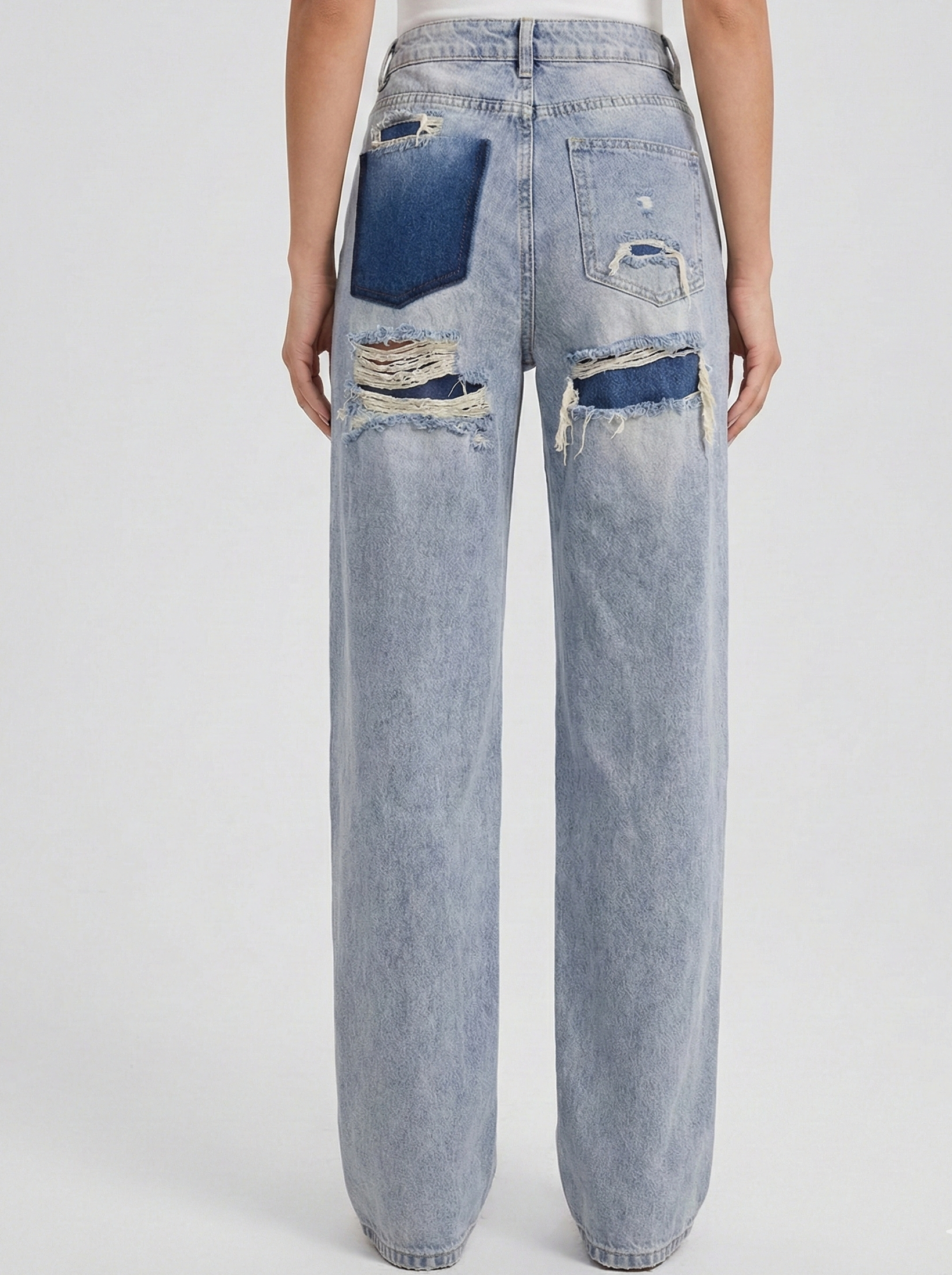 Distressed High-Waist Denim Jeans