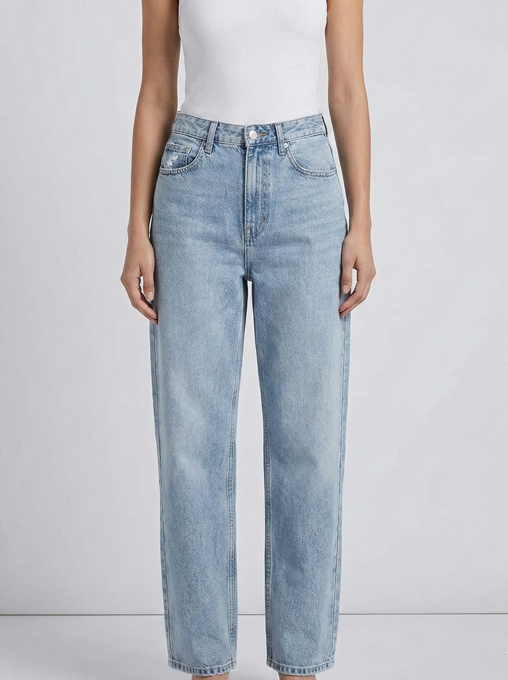 Distressed High-Waist Denim Jeans