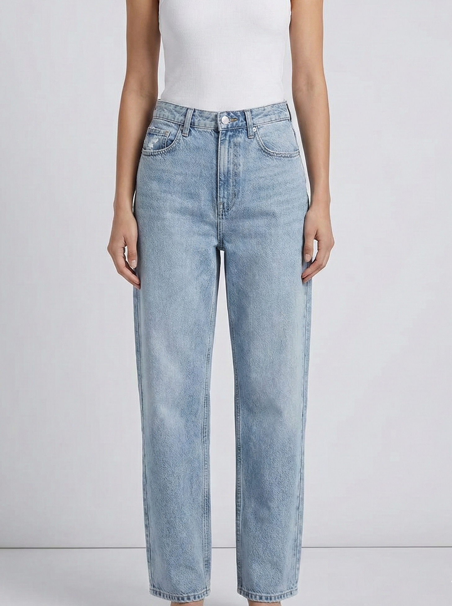 Distressed High-Waist Denim Jeans