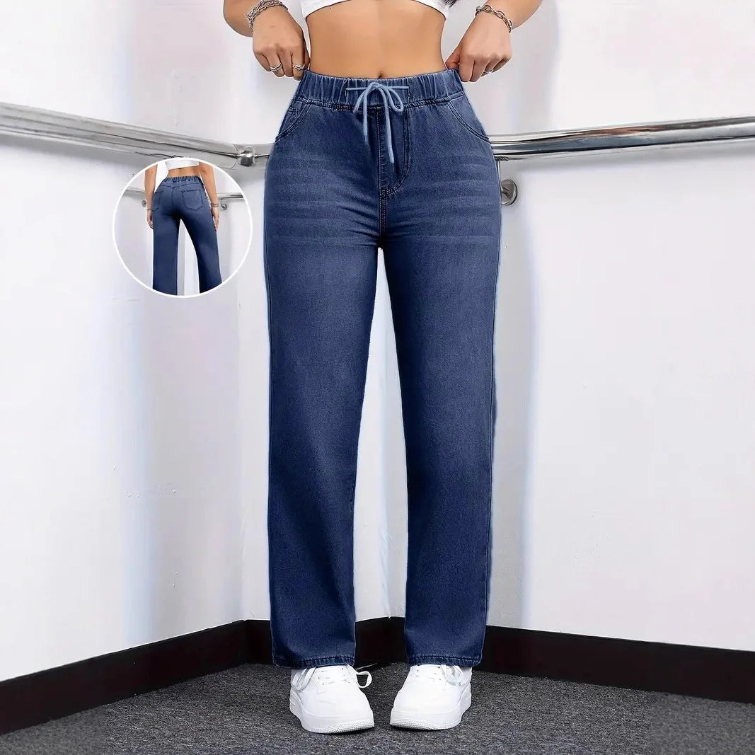 Elastic Waist Denim Trousers