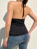Eyelet Lace Up Backless Crop Top