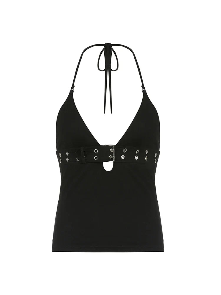Eyelet Lace Up Backless Crop Top