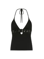 Eyelet Lace Up Backless Crop Top