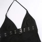 Eyelet Lace Up Backless Crop Top