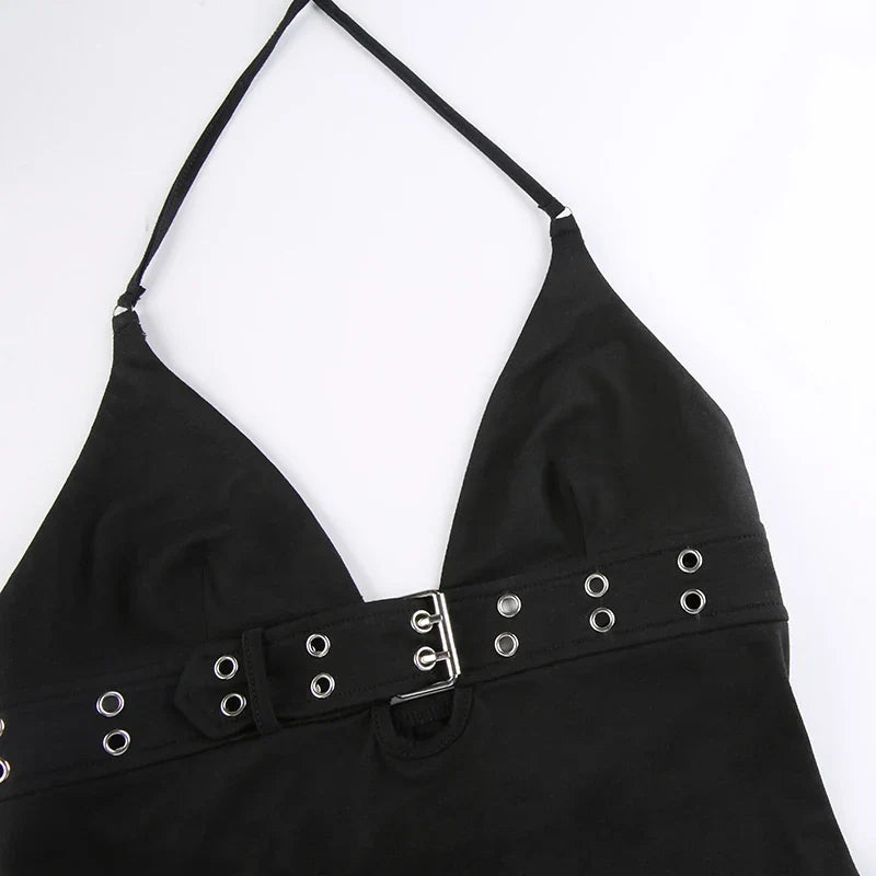 Eyelet Lace Up Backless Crop Top