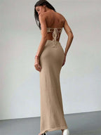 Floral Patchwork Knit Tube Top and Maxi Skirt Co-ord Set