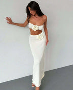 Floral Patchwork Knit Tube Top and Maxi Skirt Co-ord Set