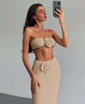 Floral Patchwork Knit Tube Top and Maxi Skirt Co-ord Set