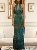 Floral Print Chiffon Maxi Dress with Open Back
