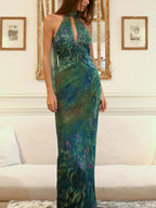 Floral Print Chiffon Maxi Dress with Open Back