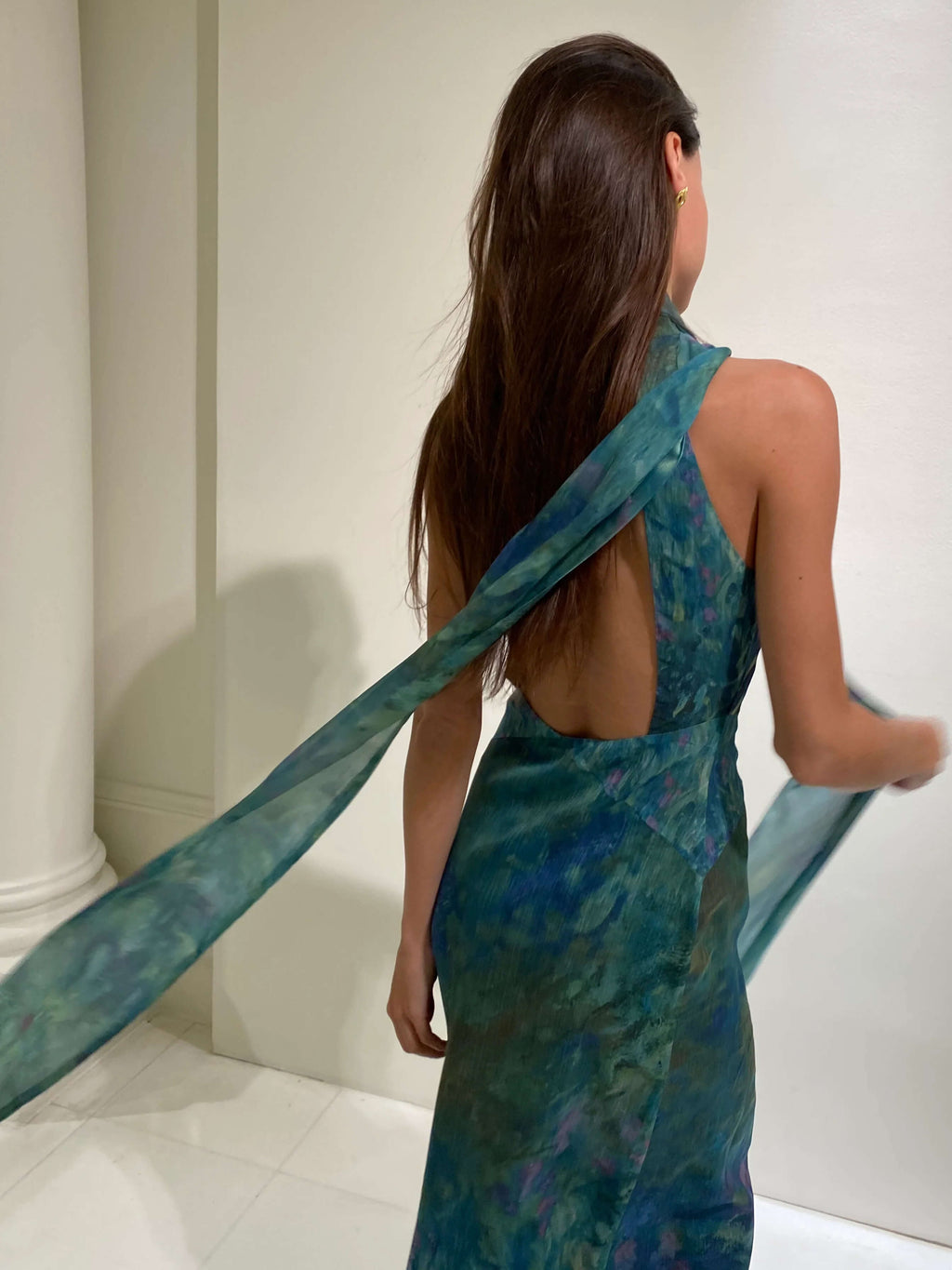 Floral Print Chiffon Maxi Dress with Open Back
