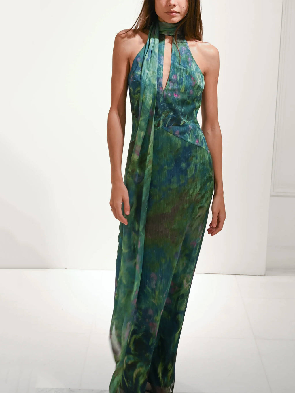 Floral Print Chiffon Maxi Dress with Open Back