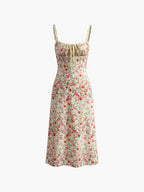 Floral Print Low Cut Cami Midi Dress