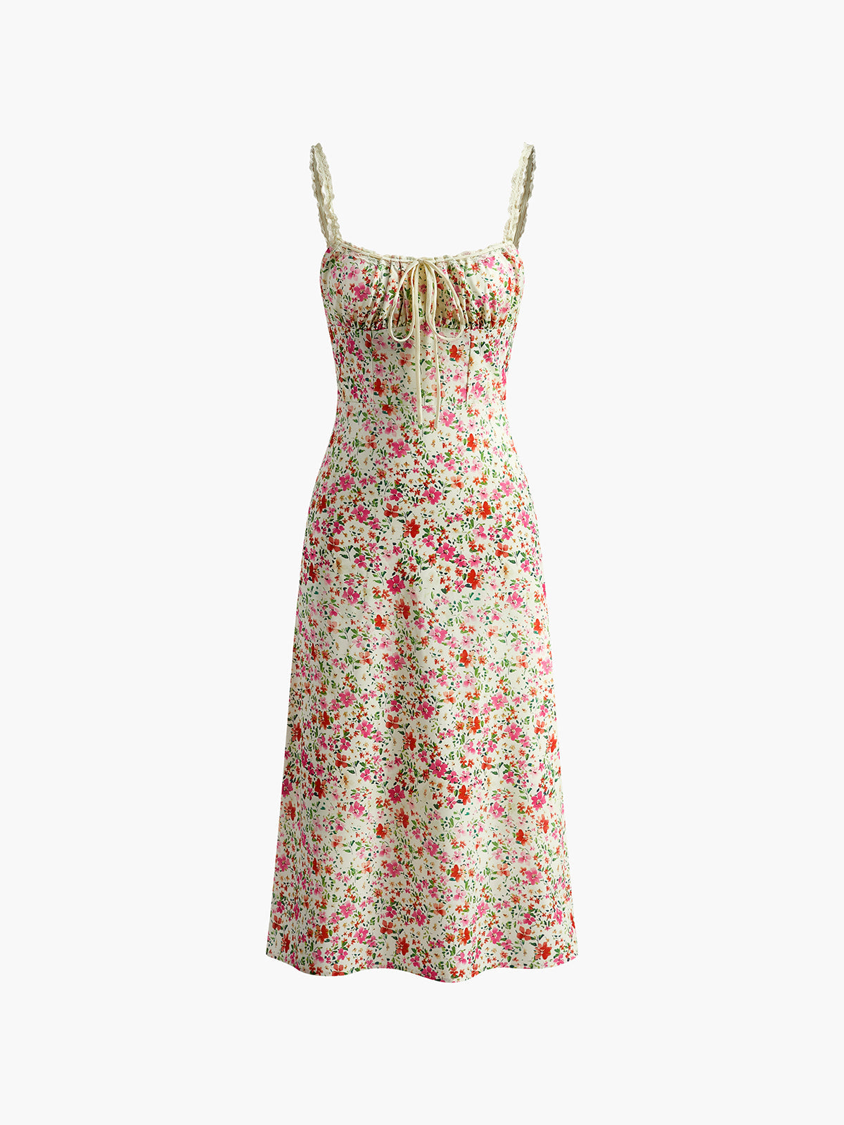 Floral Print Low Cut Cami Midi Dress