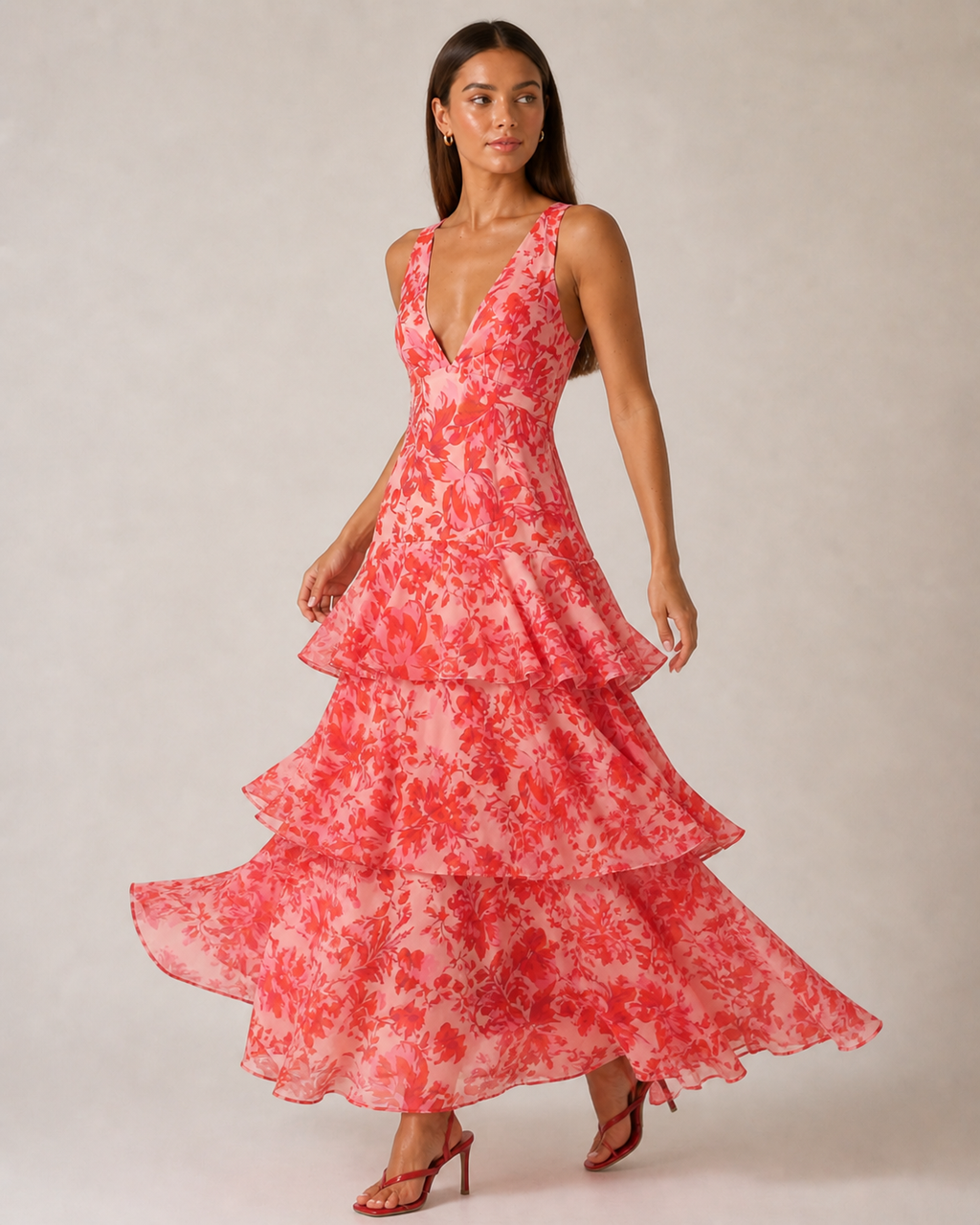 Floral Ruffle Tiered Midi Dress