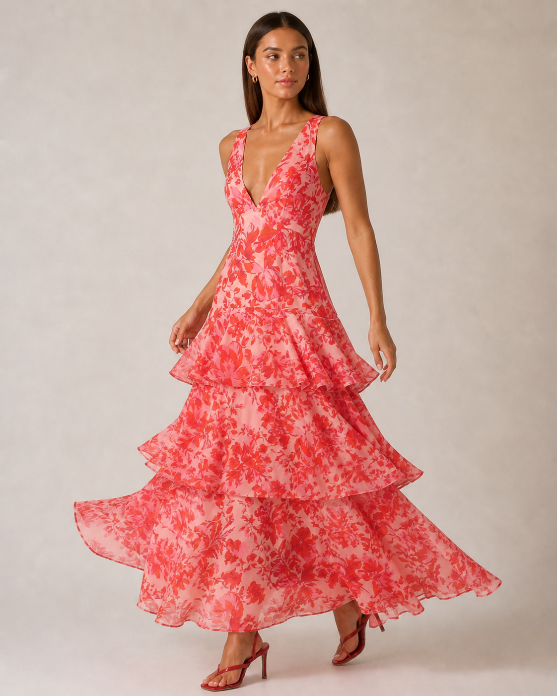Floral Ruffle Tiered Midi Dress