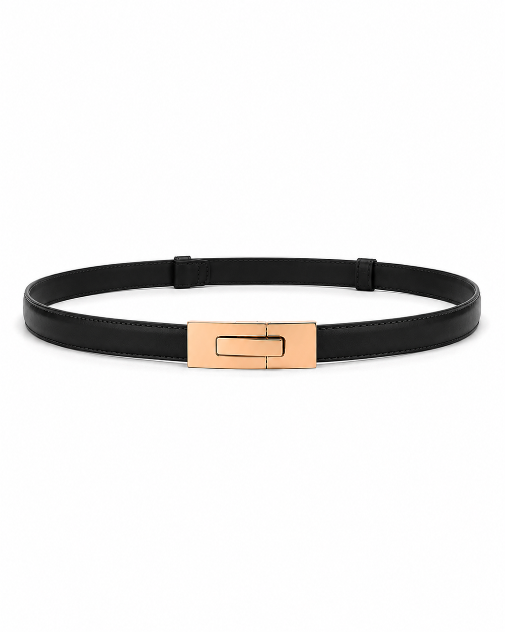 Genuine Leather Gold Lock Buckle Slim Belt