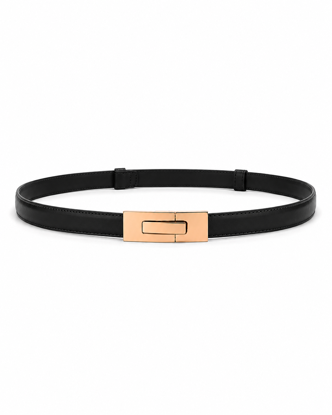 Genuine Leather Gold Lock Buckle Slim Belt