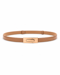 Genuine Leather Gold Lock Buckle Slim Belt