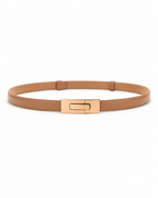 Genuine Leather Gold Lock Buckle Slim Belt