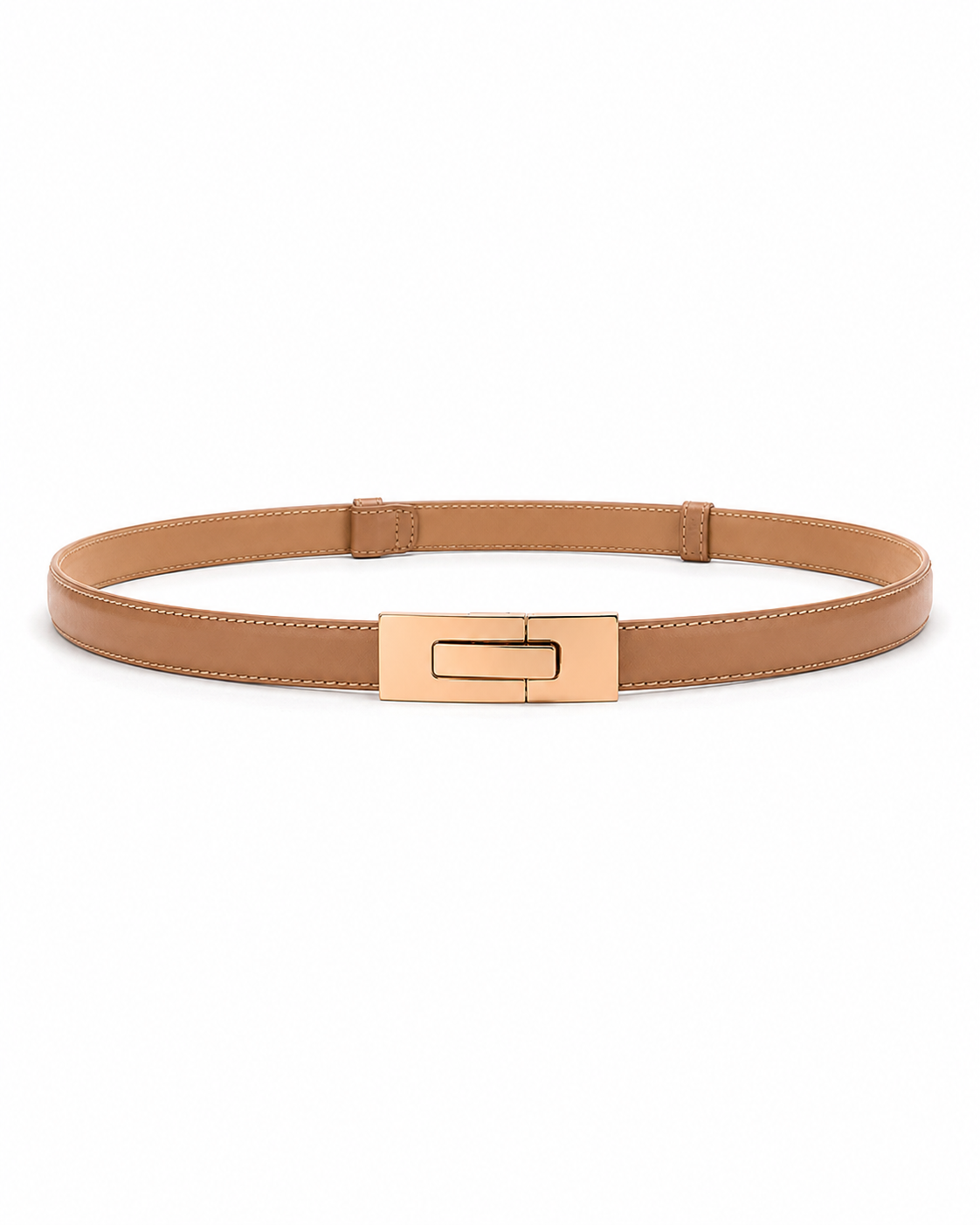 Genuine Leather Gold Lock Buckle Slim Belt