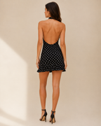 Halter Neck Polka Dot Backless Sheath Mini Dress