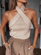 Halter Ribbed Knit Top